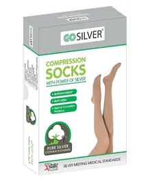 Go Silver Over Knee High Compression Socks Closed Toe with Silicon Flesh - Beige