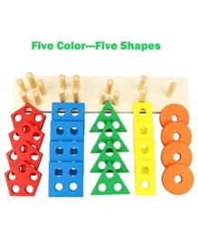لعبة تعليمية خشبية بسعر المصنع للفرز الهندسي مع 5 أشكال ملونة - متعدد الألوان