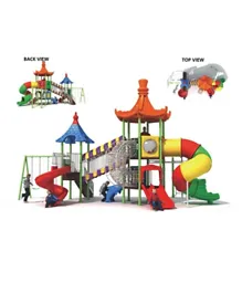 Myts Pinokee Roof with Curved Tube Slide , Climbing Rills, 2 Swings & Monkey Bar - Multicolour