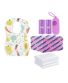 Star Babies Combo Pack of Disposable Bibs Fruits Print + Changing Mats + Disposable Towels + Scented Bag +Dispenser