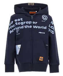 Original Marines Text Graphic & Patched Hooded Jacket - Blue