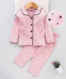 Babyhug Full Sleeves Nightwear Star Print - Pink