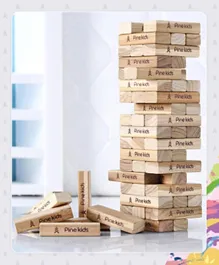 Pine Kids Montessori Wooden Blocks Stacking & Tumbling Tower - 54 Pieces