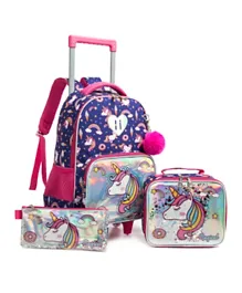 Eazy Kids Trolley School Bag Lunch Bag and Pencil Case Set Unicorn Chrome - 18 Inches