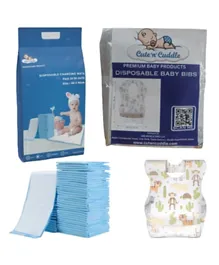 Cute 'n' Cuddle Disposable Changing Mats Blue + Disposable Bibs