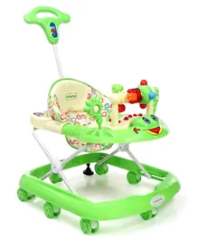 Babyhug First Walk Musical Walker With Parent Push Handle Safety Stopper & 4 Level Height Adjustment - Green