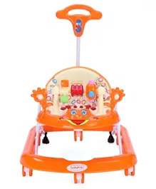 Babyhug First Walk Musical Walker With Parent Push Handle Safety Stopper & 4 Level Height Adjustment - Orange