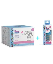 Permanenza Breast Pump with Massage Cushion 150ml (Wide Neck) + Free One 60ml Glass Feeding Bottle (Assorted colors)