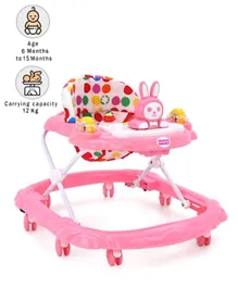 Babyhug Bunny Walker Pink - Adjustable Height, Foldable, Multi-Directional Wheels for Babies 6+ Months, L 72 x B 65 x H 58 cm