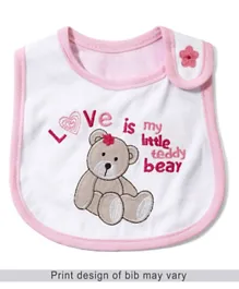 Babyhug Knitted Velcro Bib Little Teddy Bear Print - Pink