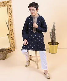 EarthyTouch Full Sleeves Kurta Churidar - Blue