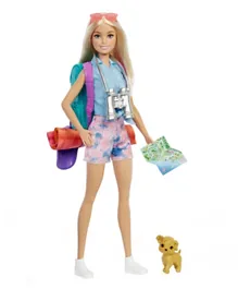 Barbie Camping Doll with Pet Puppy Backpack Sleeping Bag & 10 Camping Accessories