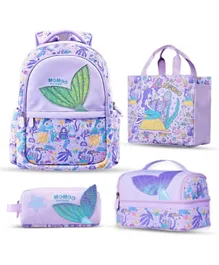 Nohoo Kids School Bag with Lunch Bag Handbag and Pencil Case Set Mermaid Purple - 16 Inches
