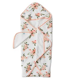 Little Unicorn Hooded Towel & Washcloth Set Water Color Roses - Peach & White