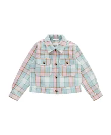 Little Pieces Checked Short Jacket - Blue