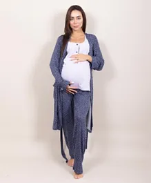 Oh9shop Three Pieces Set Floral Cotton Maternity and Hospital Pajama Set - Blue