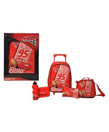 Disney Cars Racing Center Promotion Trolley School Bag With School Set Pack Of 5 Red - Height 16 Inches