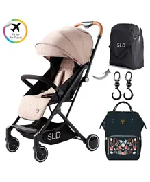 Teknum Travel Lite Stroller  Khaki Plus Sunveno Diaper bag with USB   Embroidery and Stroller Hooks - Black
