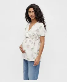 Mamalicious V Neck Floral Maternity Top - White