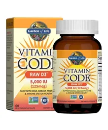 Garden of Life Gol Vitamin Code Raw D3 5000 Iu 1586- 60 Capsules