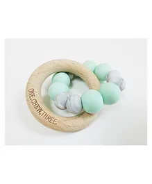 One.Chew.Three Duo Wooden Silicone Teether - Mint Marble