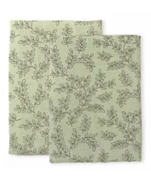 A Little Lovely Company Muslin Cloth Leaves Sage - Set of 2