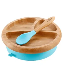 Avanchy Bamboo Suction Plate with Spoon - Blue