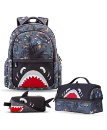 Nohoo Shark Kids School Bag with Lunch Bag and Pencil Case Set - 16 Inches