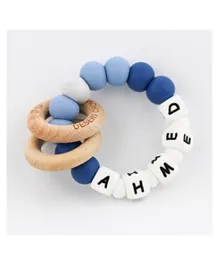 Desert Chomps Personalized Silicone & Wooden Rattle Teether Ringlet - Midnight Blue