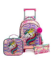 Eazy Kids Trolley School Bag Lunch Bag and Pencil Case Set Unicorn Pink - 18 Inches