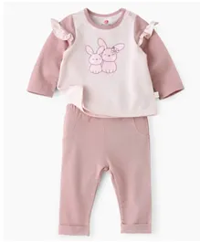 Tiny Hug Rabbit Graphic T-Shirt and Pyjama Set - Pink
