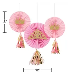 Creative Converting Princess Paper Fans With Tassels & Glitter Attachments Pack of 3 - Pink
