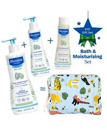 Mustela Bath & Moisturizing Set Gentle Cleansing Gel 500mL + Body Lotion 300mL + Gentle Shampoo 200mL + Bag - 4 Pieces