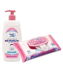 Cool & Cool Baby Washing Gel 500mL + 40 Baby Wipes Regular - Pink