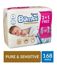Sanita Bambi Baby Wet Wipes Pure and Sensitive Pack of 2 Plus 1 Free - 192 Wipes