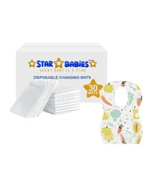 Star Babies Combo Pack Disposable Bibs Fruits Print + Changing Mat - White