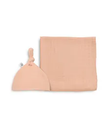 Anvi Baby Organic Bamboo Beanie and Swaddle Set - Peach