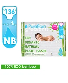 PureBorn Eco Organic New Born Nappies - 136 Pieces