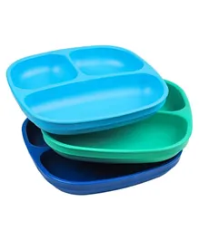 Re-play Recycled Packaged Divided Plates Pack of 3  True Blue - Navy Blue Sky Blue and Aqua