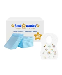 Star Babies Combo Pack of Disposable Bibs Animal Print + Changing Mat - Blue