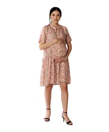 Oh9shop Floral Carli Maternity Dress - Beige