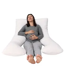 Moon Full Body Pregnancy Pillow with Washable Cotton Cover - White