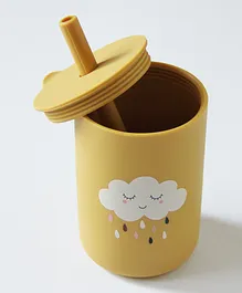 Amini Cloud Printed Silicone Cup With Straw - Yellow