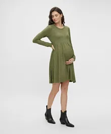 Mamalicious Round Neck Maternity Dress - Green