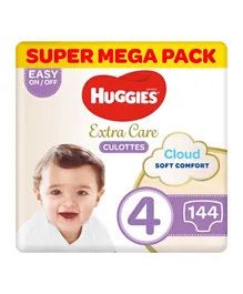 Huggies Extra Care Culottes Pant Style Diapers Super Mega Pack of 4 Size 4 - 144 Pieces