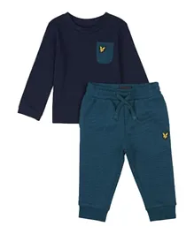 Lyle & Scott Logo Embroidered Long Sleeve T-Shirt and Joggers Set - Blue