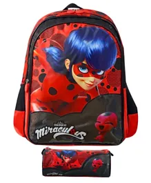 Lady Bug Trolley Love Backpack + Pencil Case Red Black - 16 inches