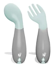 Babyjem Plastic Angled Fork & Spoon Set - Mint