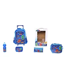 PJ Masks Trolley Backpack + Pencil Pouch + Lunch Bag + Lunch Box + Water Bottle - Set of 5