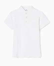 Zippy Mandarin Neck Button Closure T-Shirt - White